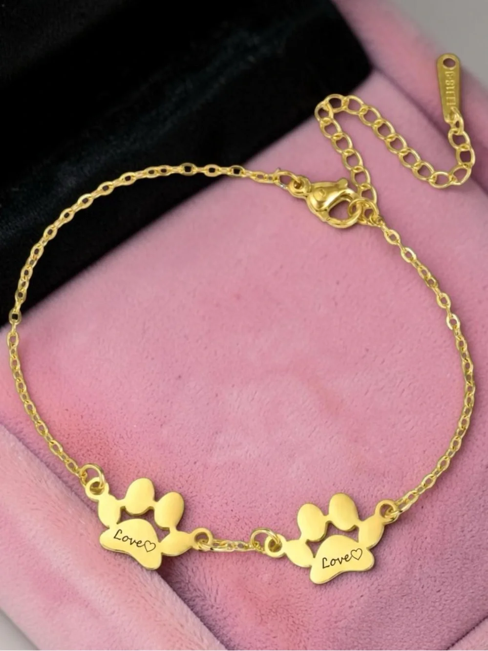 Gold Paw Print Bracelet – Love Heart Charm | Stainless Steel Pet 🐾💛